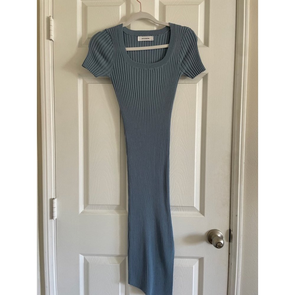 White Valentine blue midi sweater dress with slit